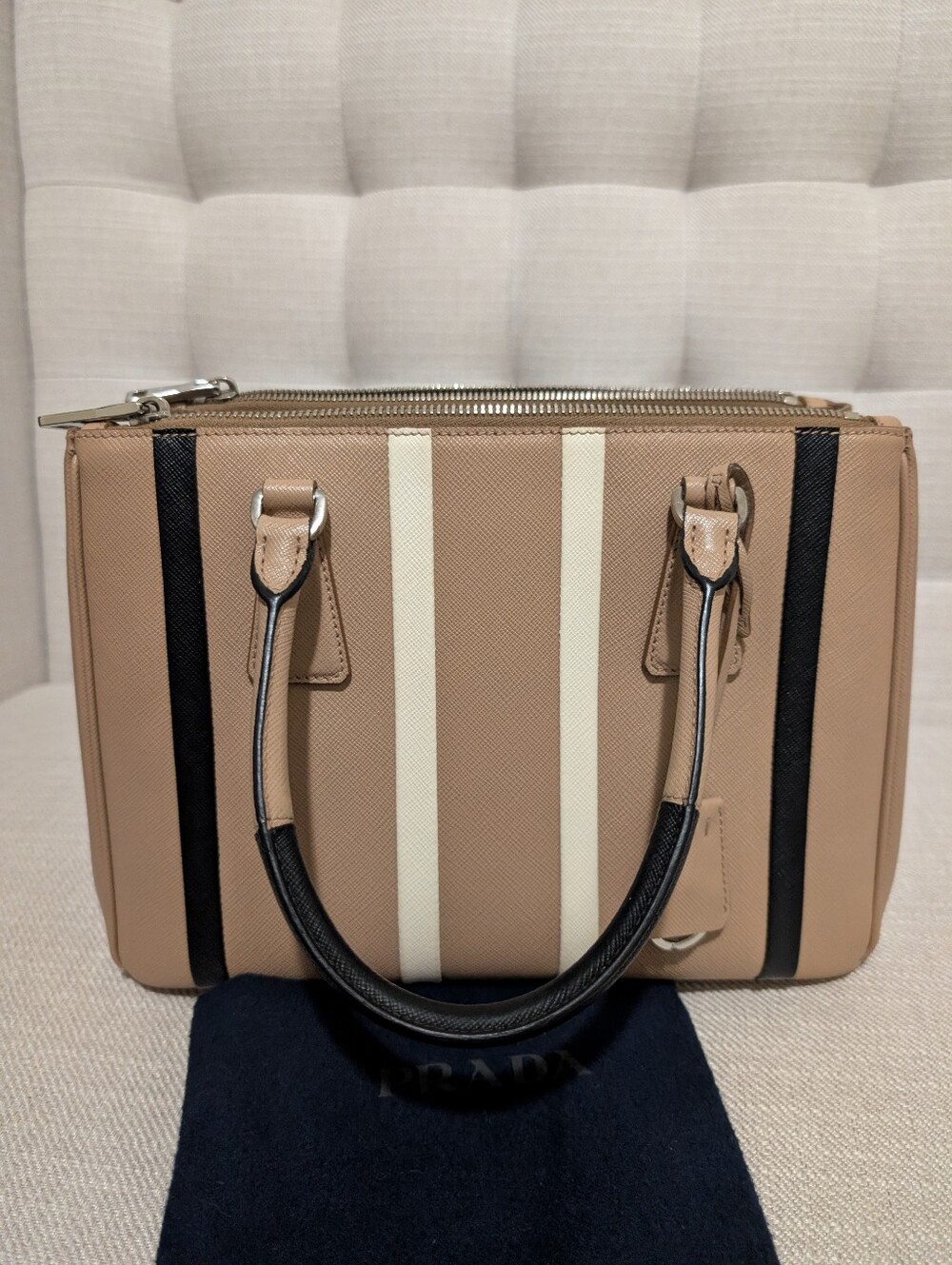 PRADA tricolor stripe Saffiano Top Handle Satchel - Picture 10 of 17
